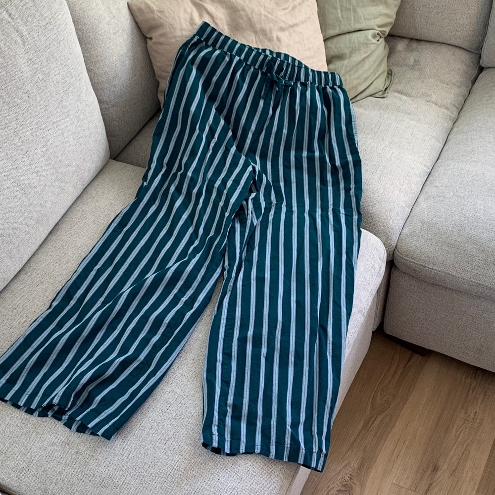 Striped Wide-Leg Lounge Pants in Teal and White